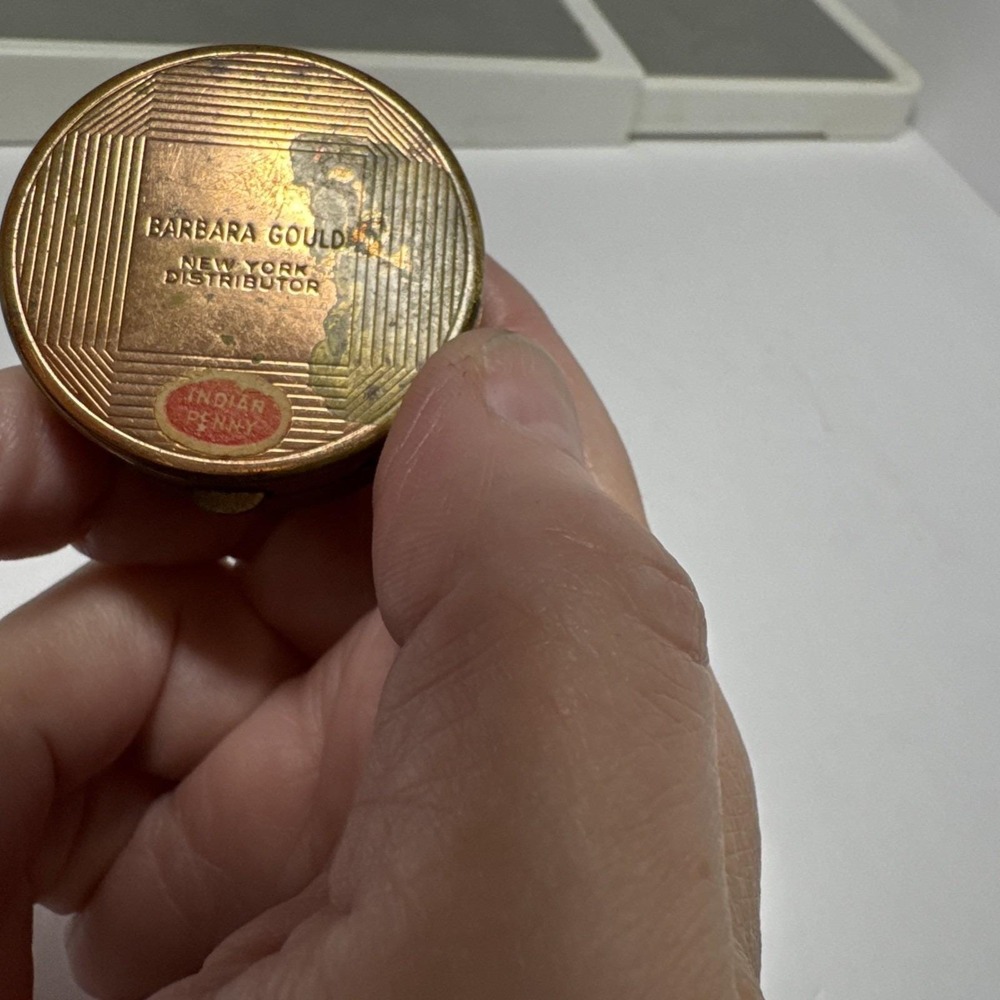 VTG Collectors Compact Makeup Barbara Gould New York Copper Rouge Puff Mini - Picture 5 of 10
